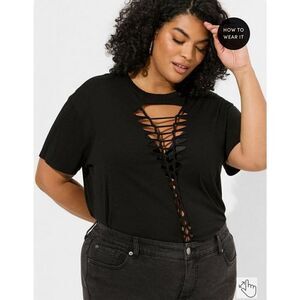 Knit Tops Relaxed Fit Vintage Cotton Jersey Slashed Front Tee torrid 3xl plus